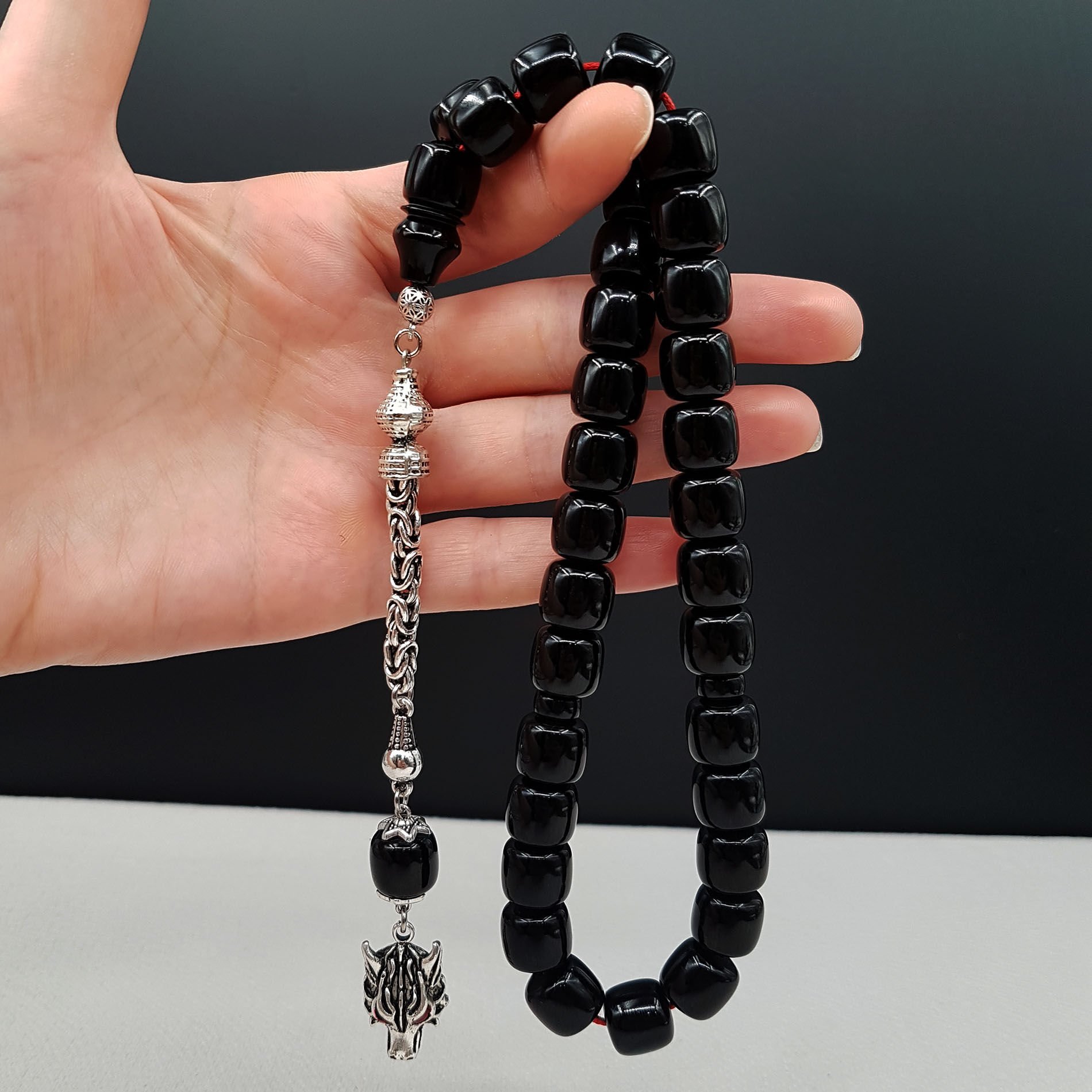 Büyük Boy Siyah Teker Sıkma Kehribar Tesbih