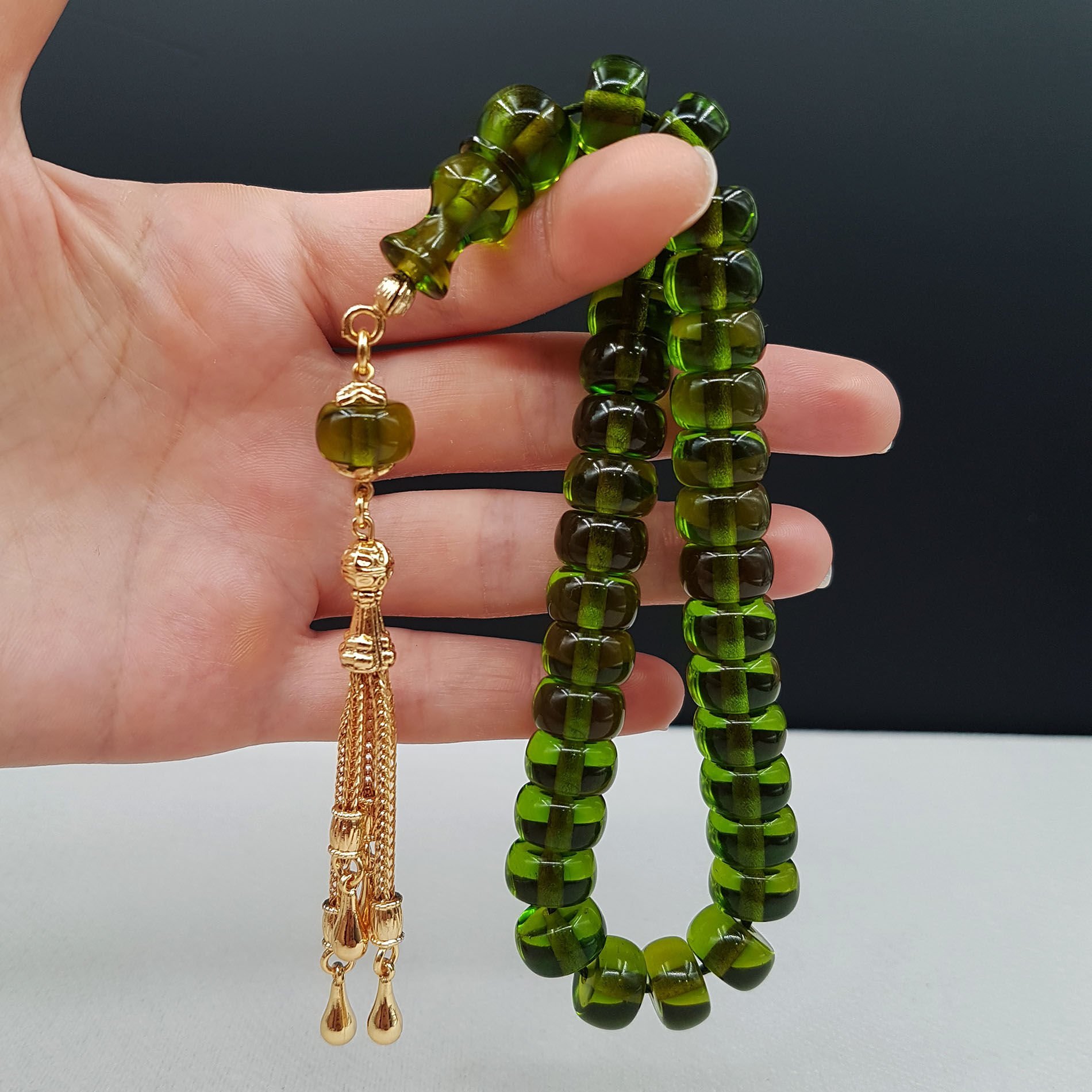 Yeşil Teker ATeş Kehribar Tesbih