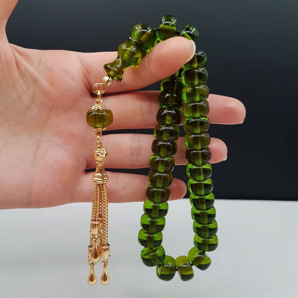 Yeşil Teker ATeş Kehribar Tesbih