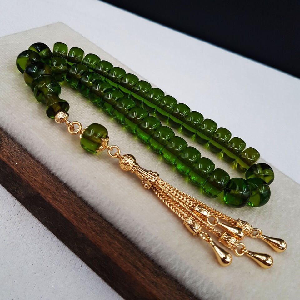 Yeşil Teker ATeş Kehribar Tesbih