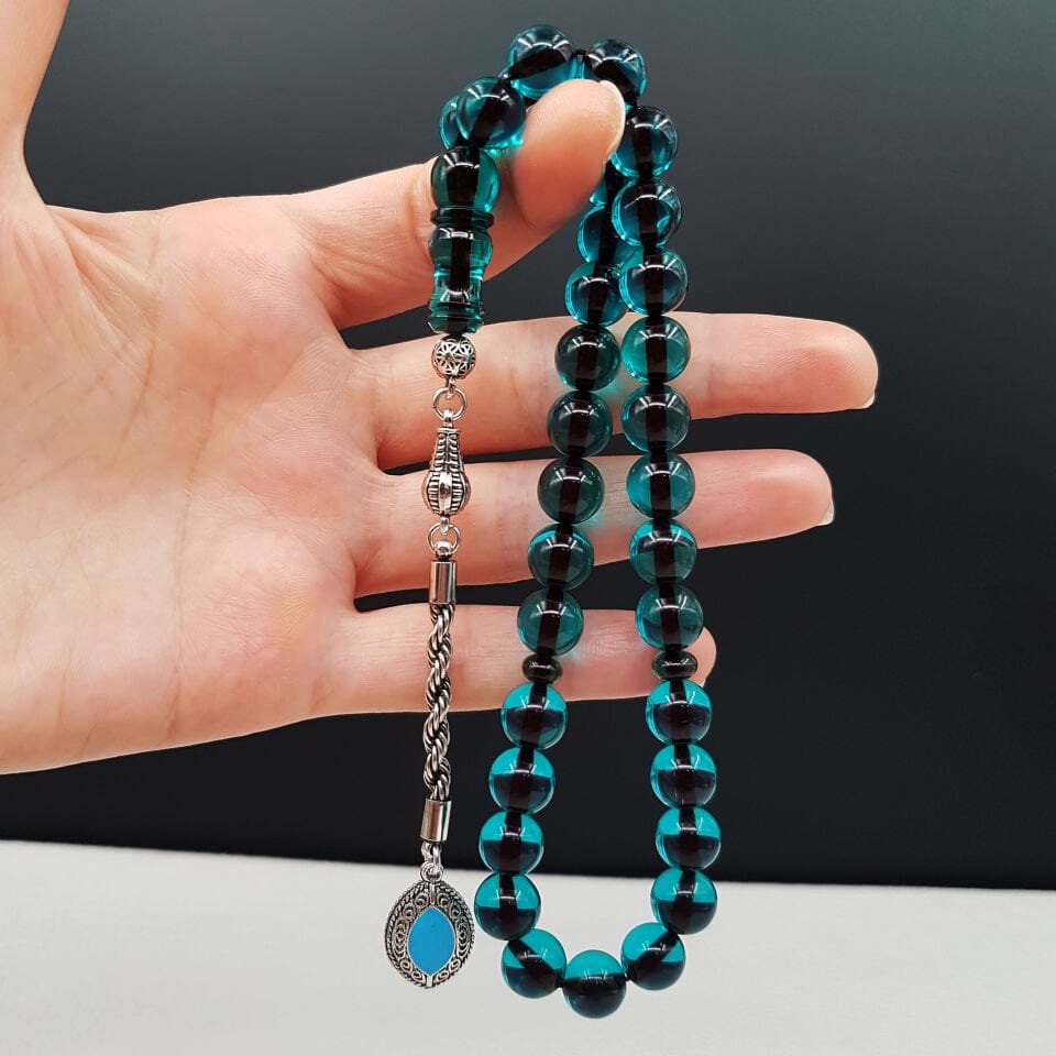 Açık Mavi Küre Ateş Kehribar Tesbih