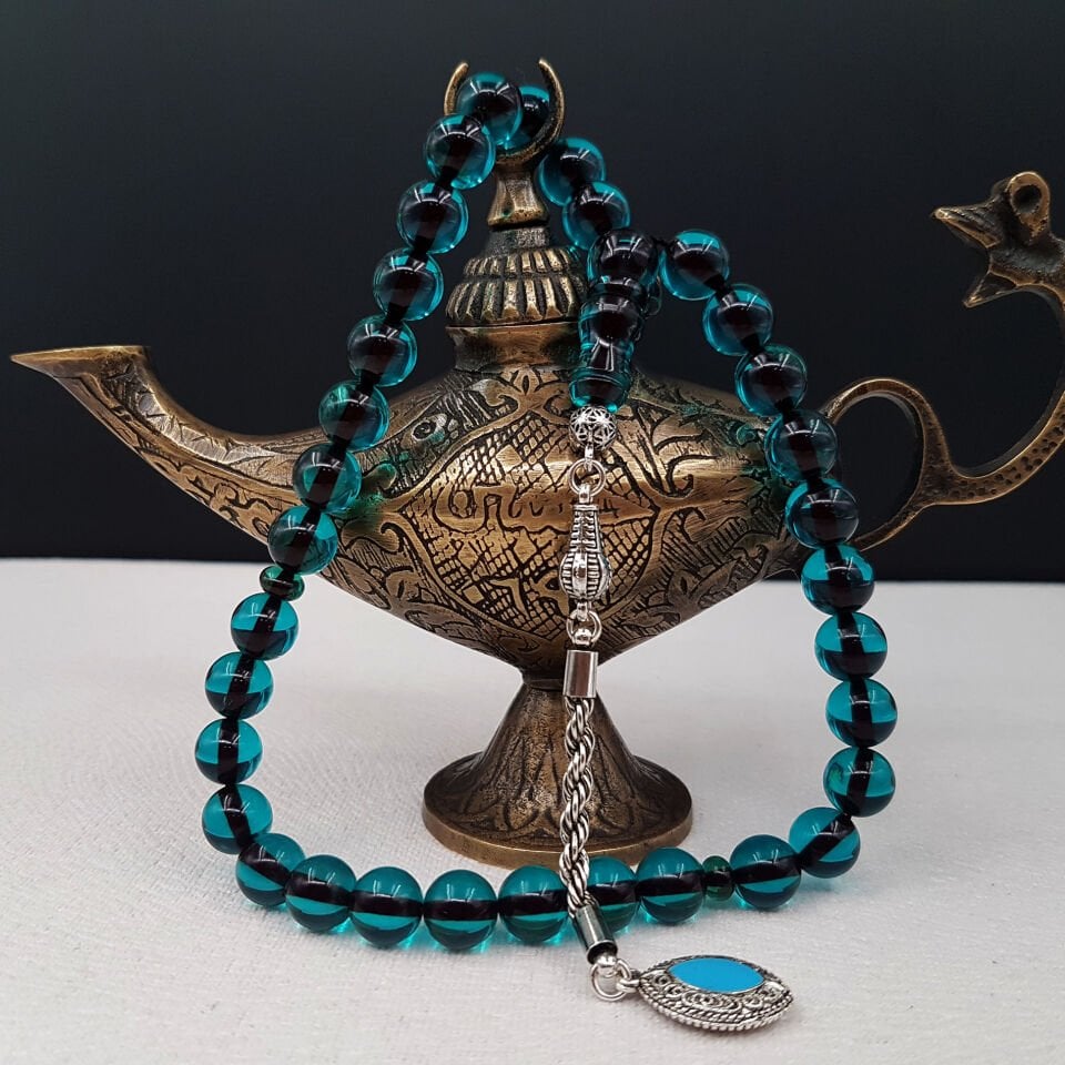 Açık Mavi Küre Ateş Kehribar Tesbih