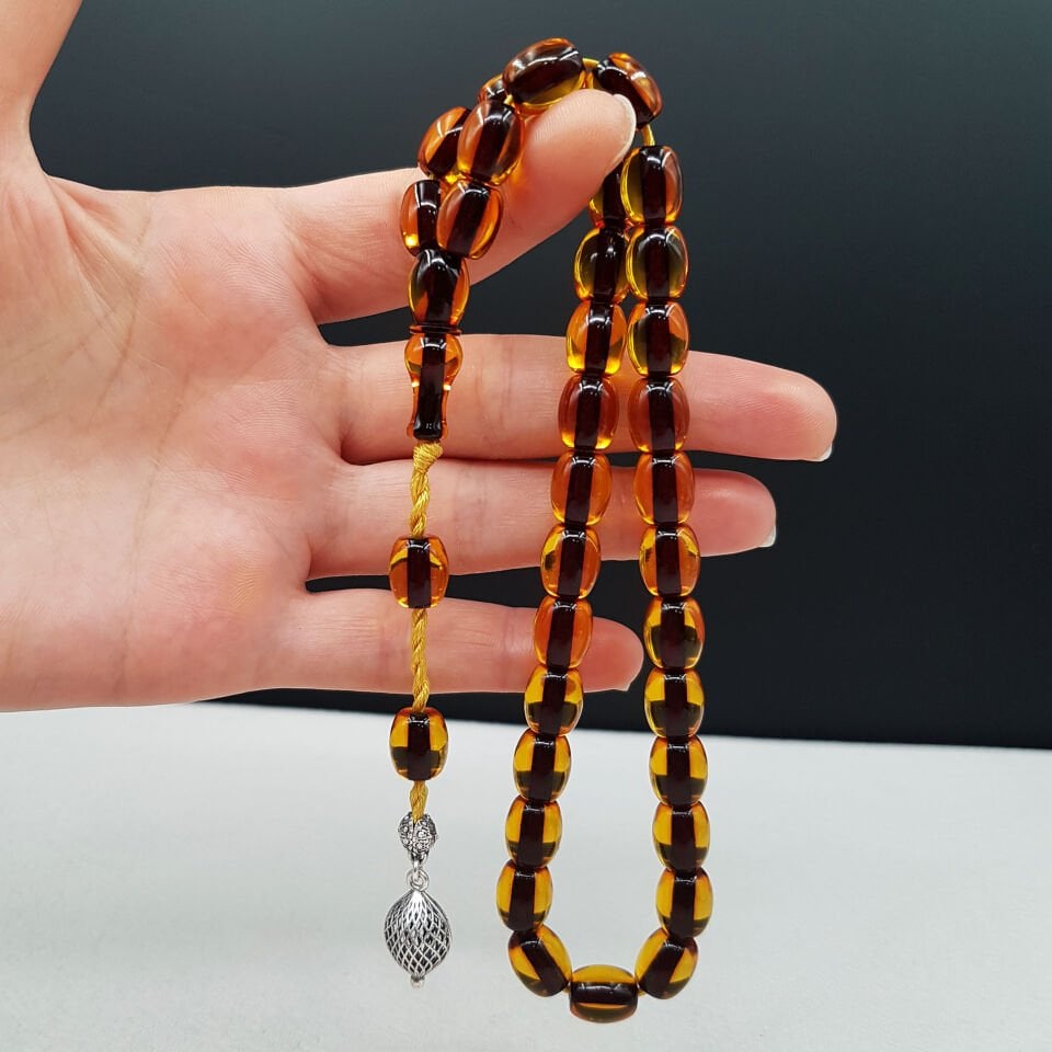 Gümüş Koza Sistemli Fıçı Ateş Kehribar Tesbih