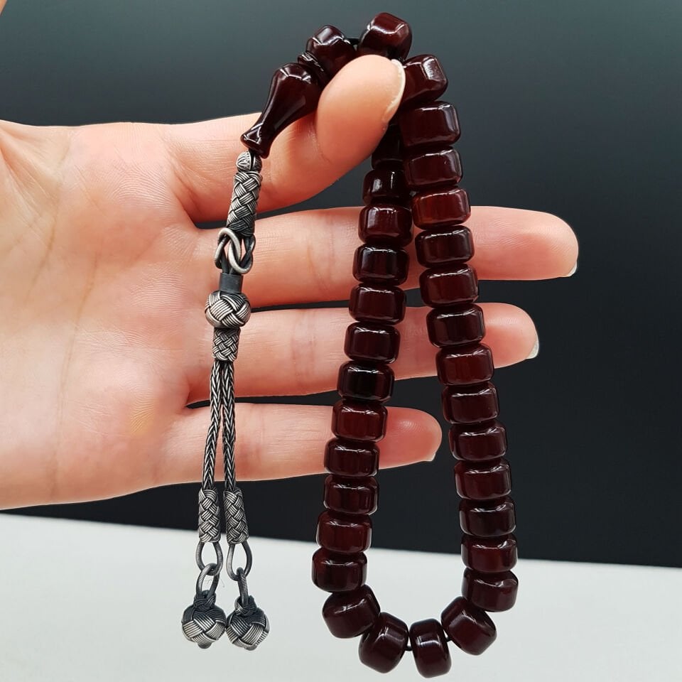 Bilek Boy Gümüş Kazaz Teker Sıkma Kehribar Tesbih