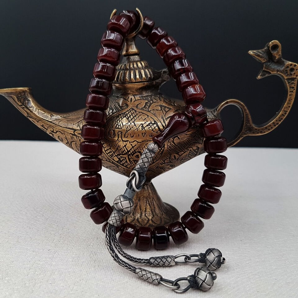 Bilek Boy Gümüş Kazaz Teker Sıkma Kehribar Tesbih