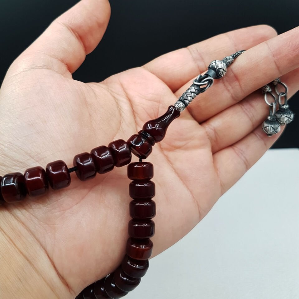 Bilek Boy Gümüş Kazaz Teker Sıkma Kehribar Tesbih