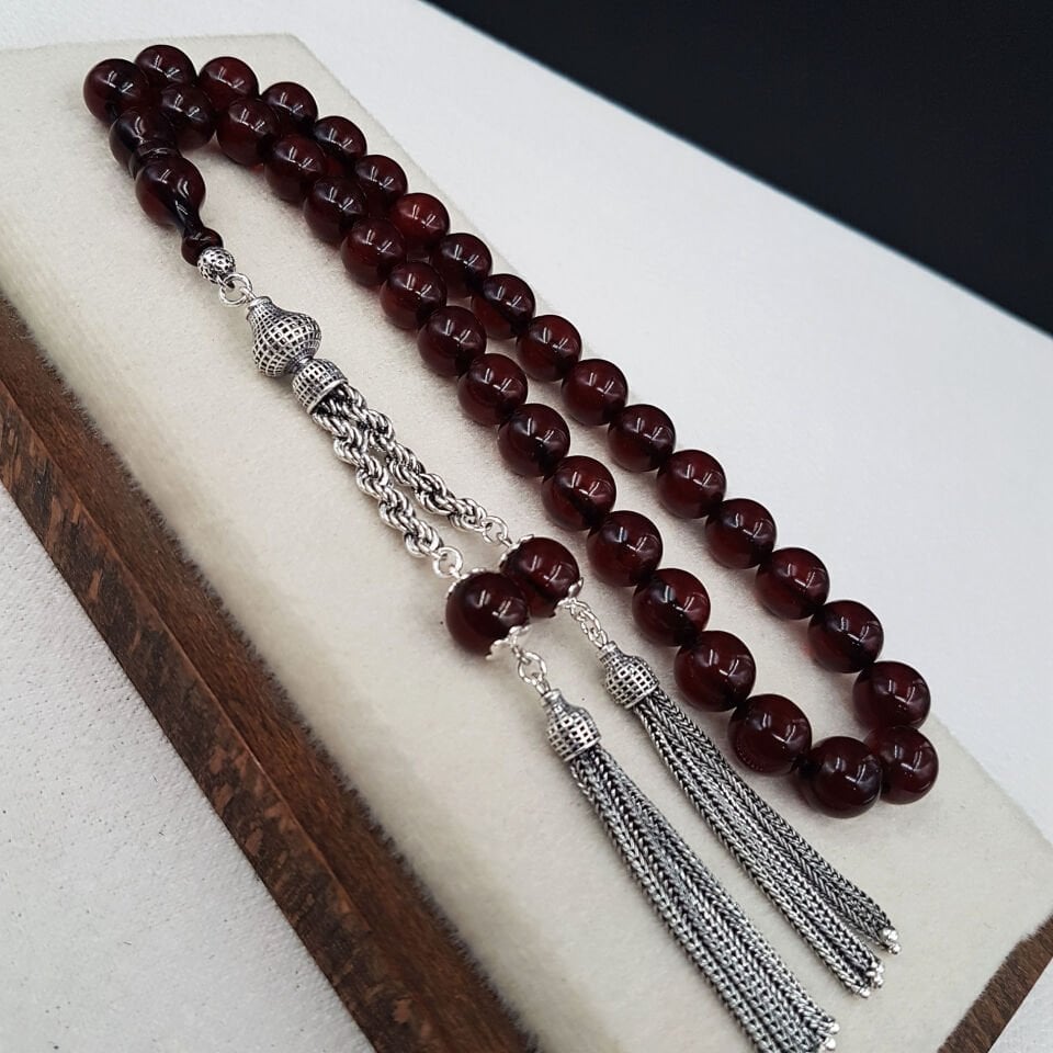 Premium Koyu Kahve Sıkma Kehribar Tesbih