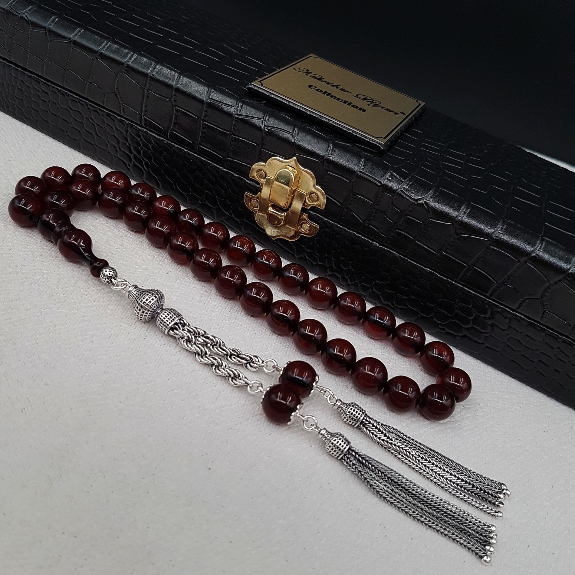 Premium Koyu Kahve Sıkma Kehribar Tesbih