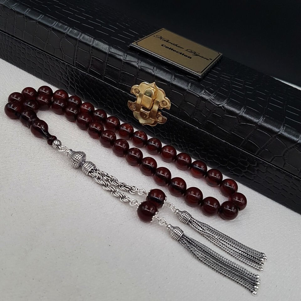 Premium Koyu Kahve Sıkma Kehribar Tesbih