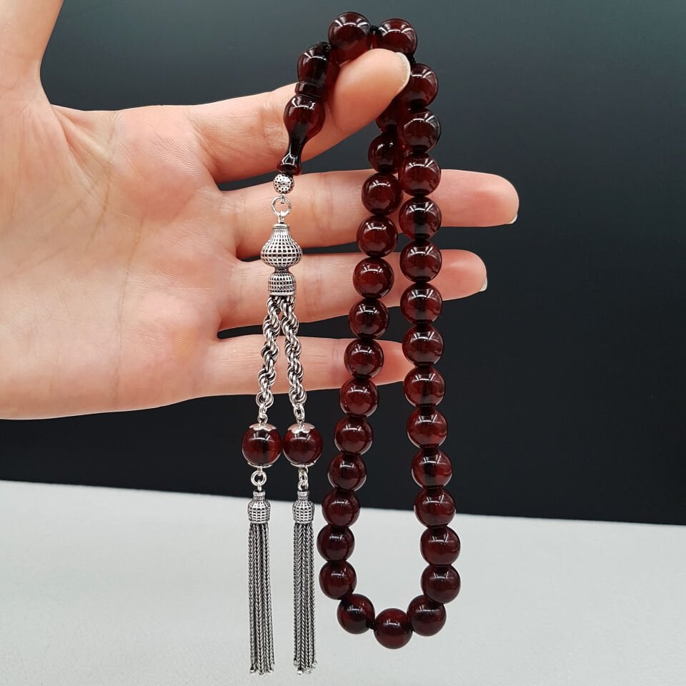 Premium Koyu Kahve Sıkma Kehribar Tesbih