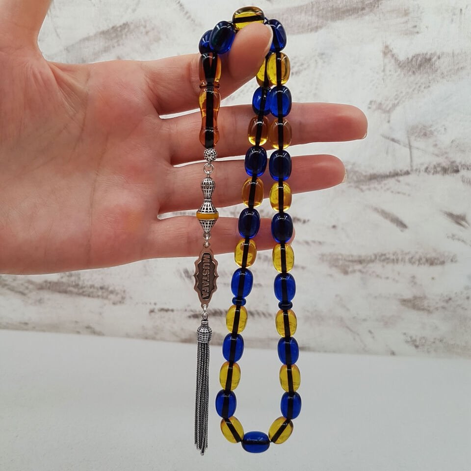 İsme Özel Gümüş Püskül Sarı Lacivert Ateş Kehribar