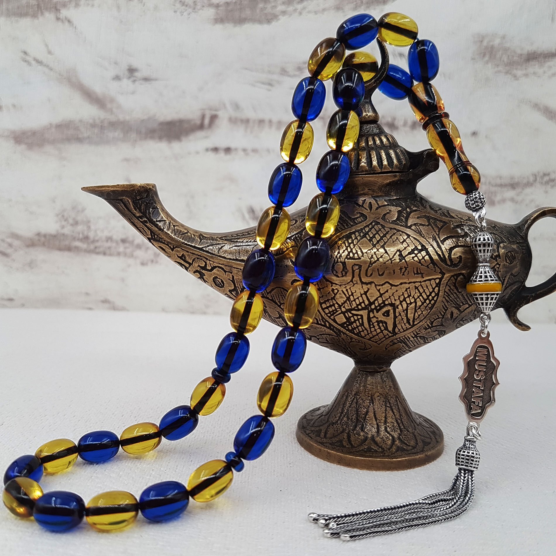 İsme Özel Gümüş Püskül Sarı Lacivert Ateş Kehribar