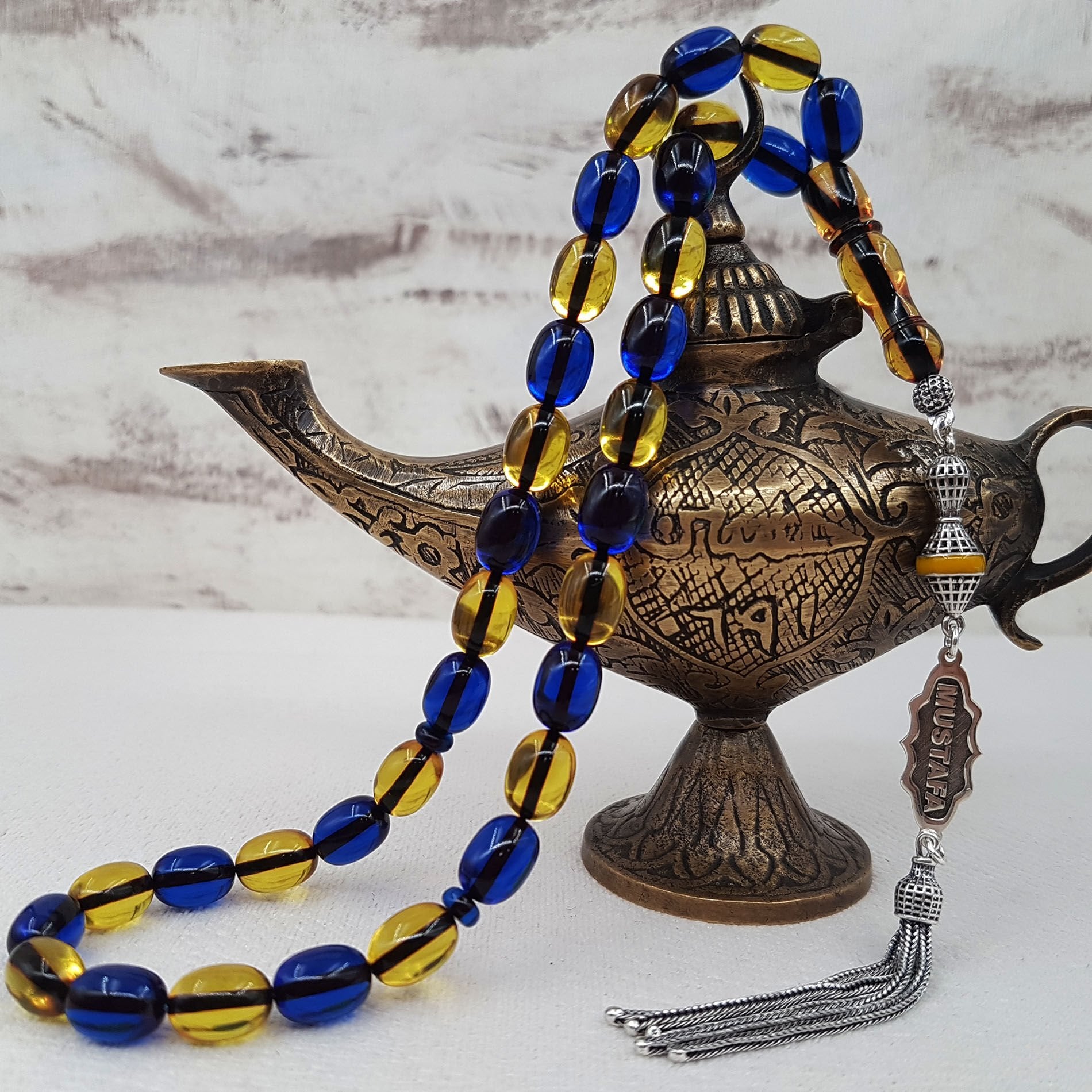 İsme Özel Gümüş Püskül Sarı Lacivert Ateş Kehribar