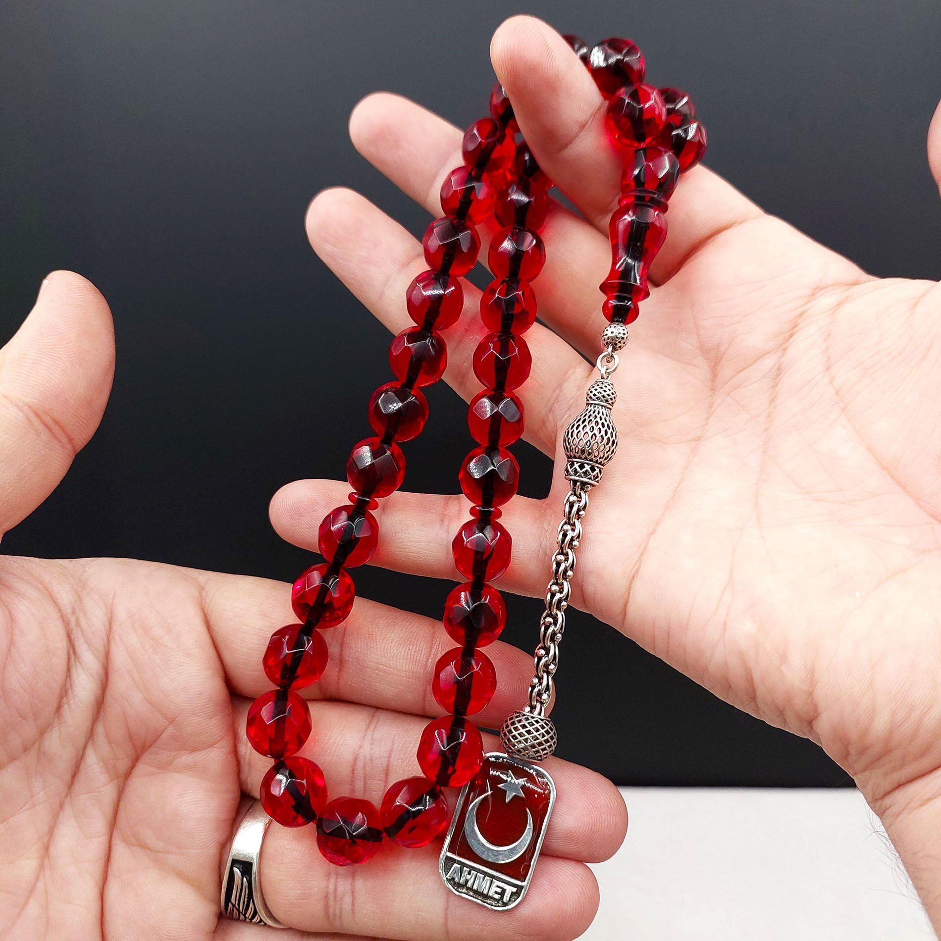 Ay Yıldız Kişiye Özel Faseta Kesim Ateş Kehribar