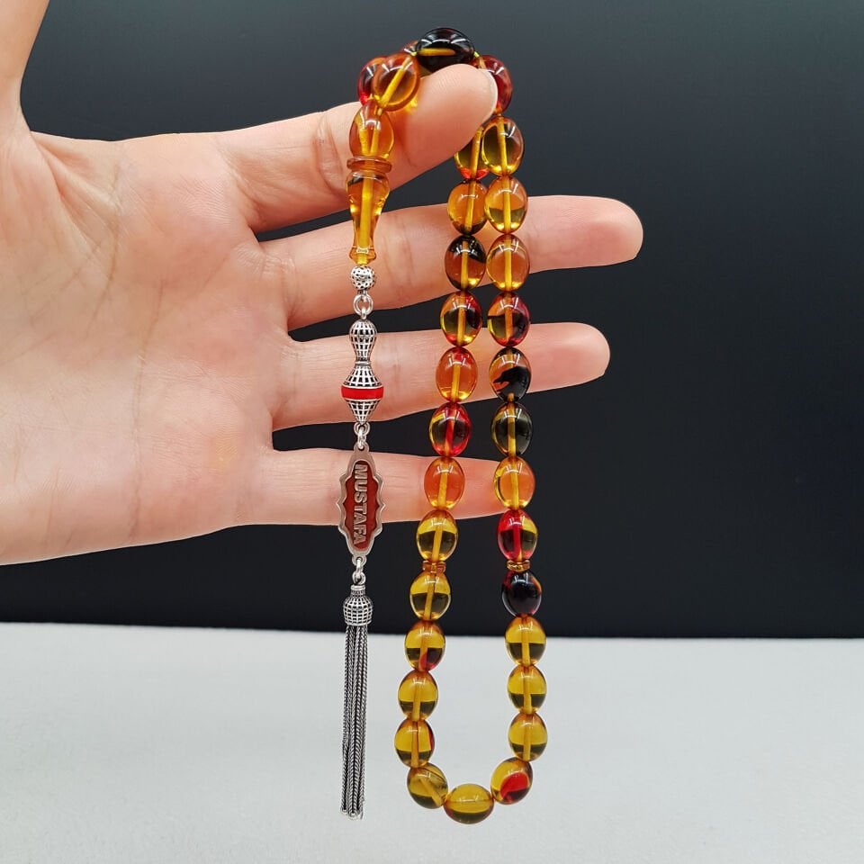 Kişiye Özel İsimli Sarı Ateş Kehribar Tesbih