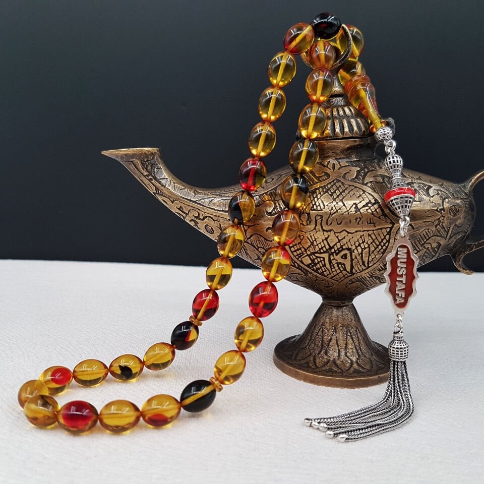 Kişiye Özel İsimli Sarı Ateş Kehribar Tesbih