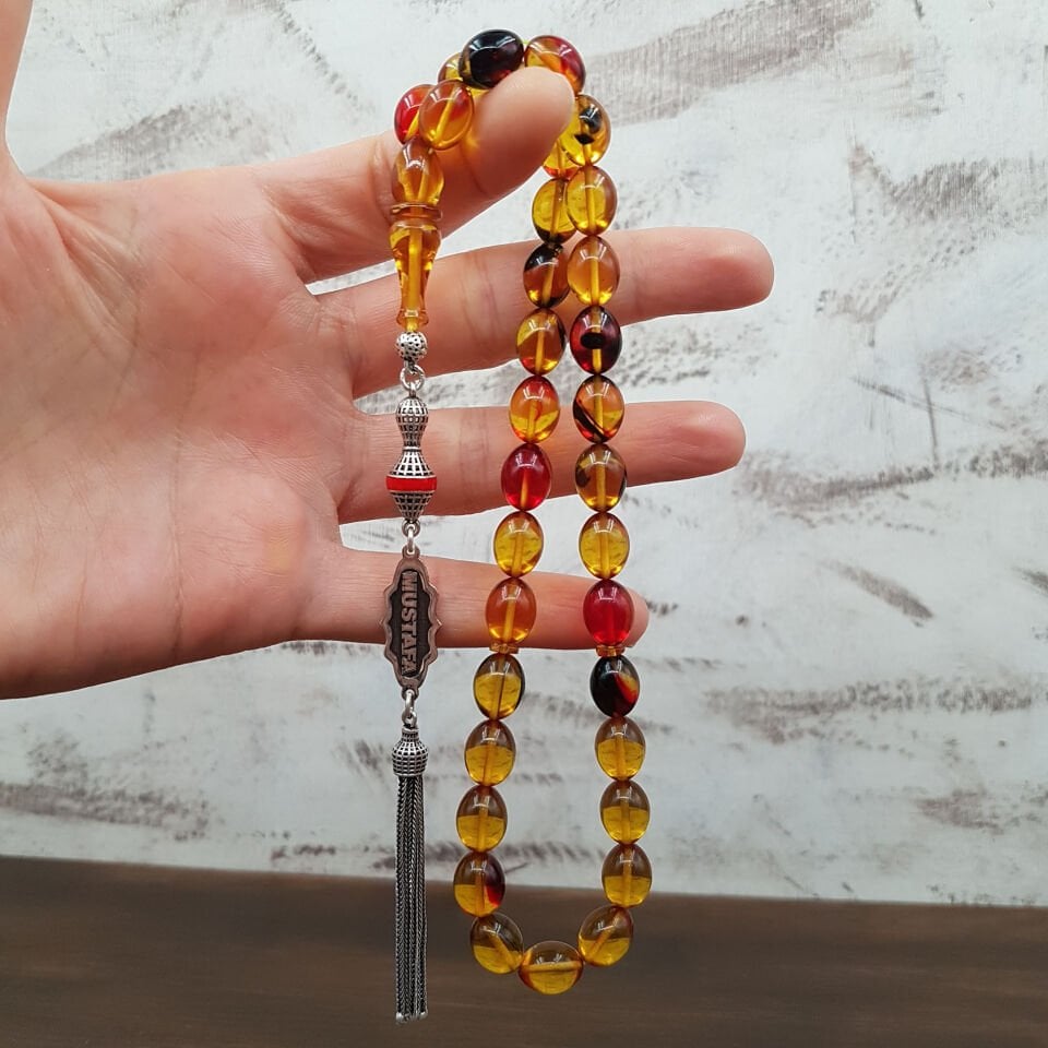 Kişiye Özel İsimli Sarı Ateş Kehribar Tesbih