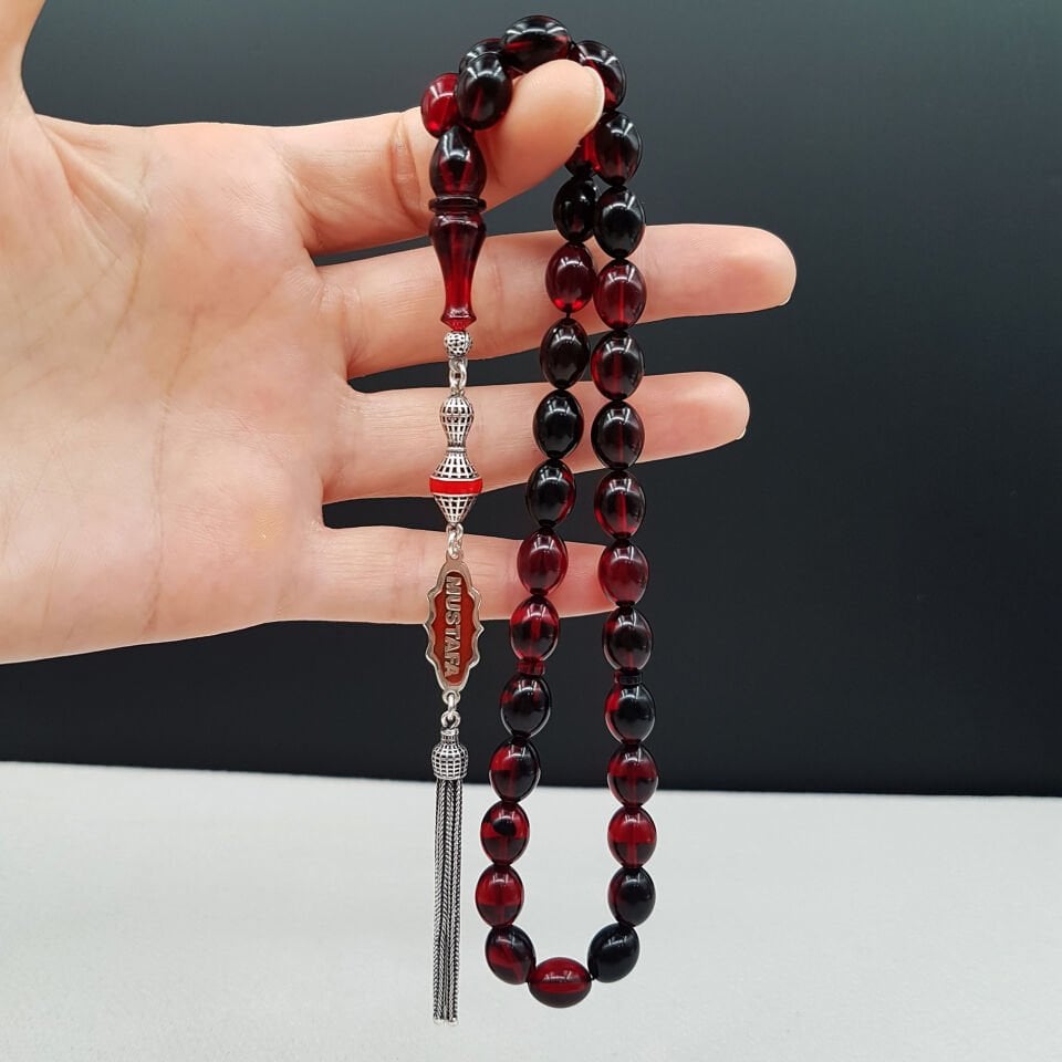 Kişiye Özel Kırmızı Siyah Ateş Kehribar Tesbih