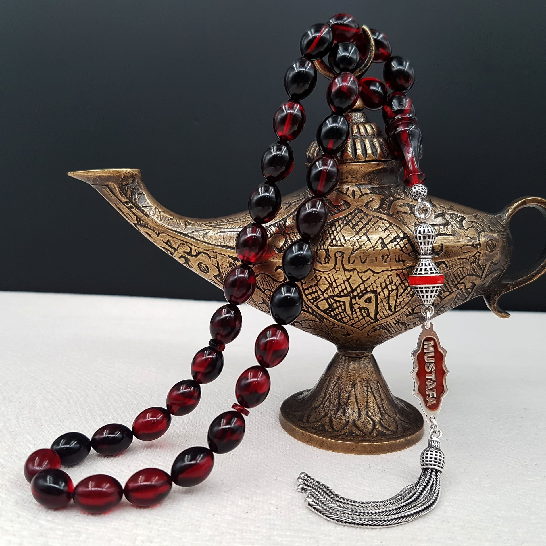 Kişiye Özel Kırmızı Siyah Ateş Kehribar Tesbih