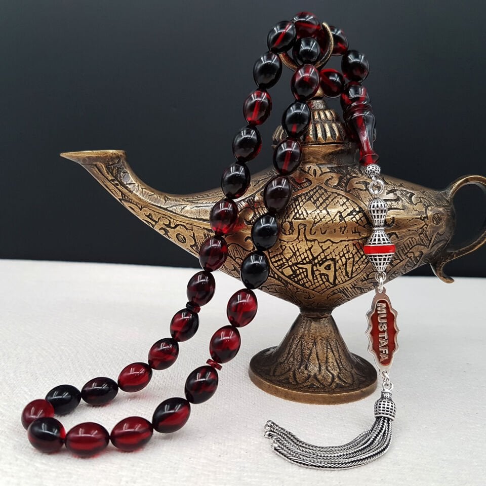 Kişiye Özel Kırmızı Siyah Ateş Kehribar Tesbih