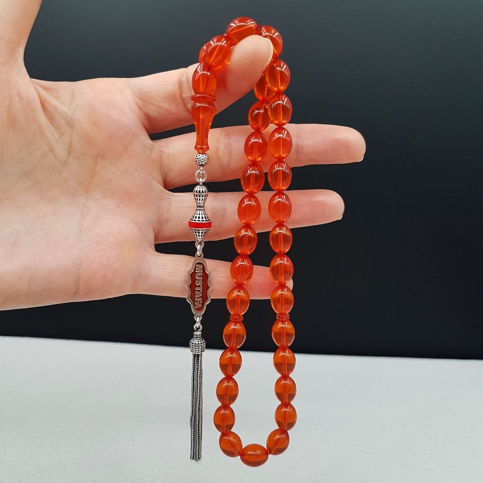 Kişiye Özel İsimli Turuncu Ateş Kehribar Tesbih