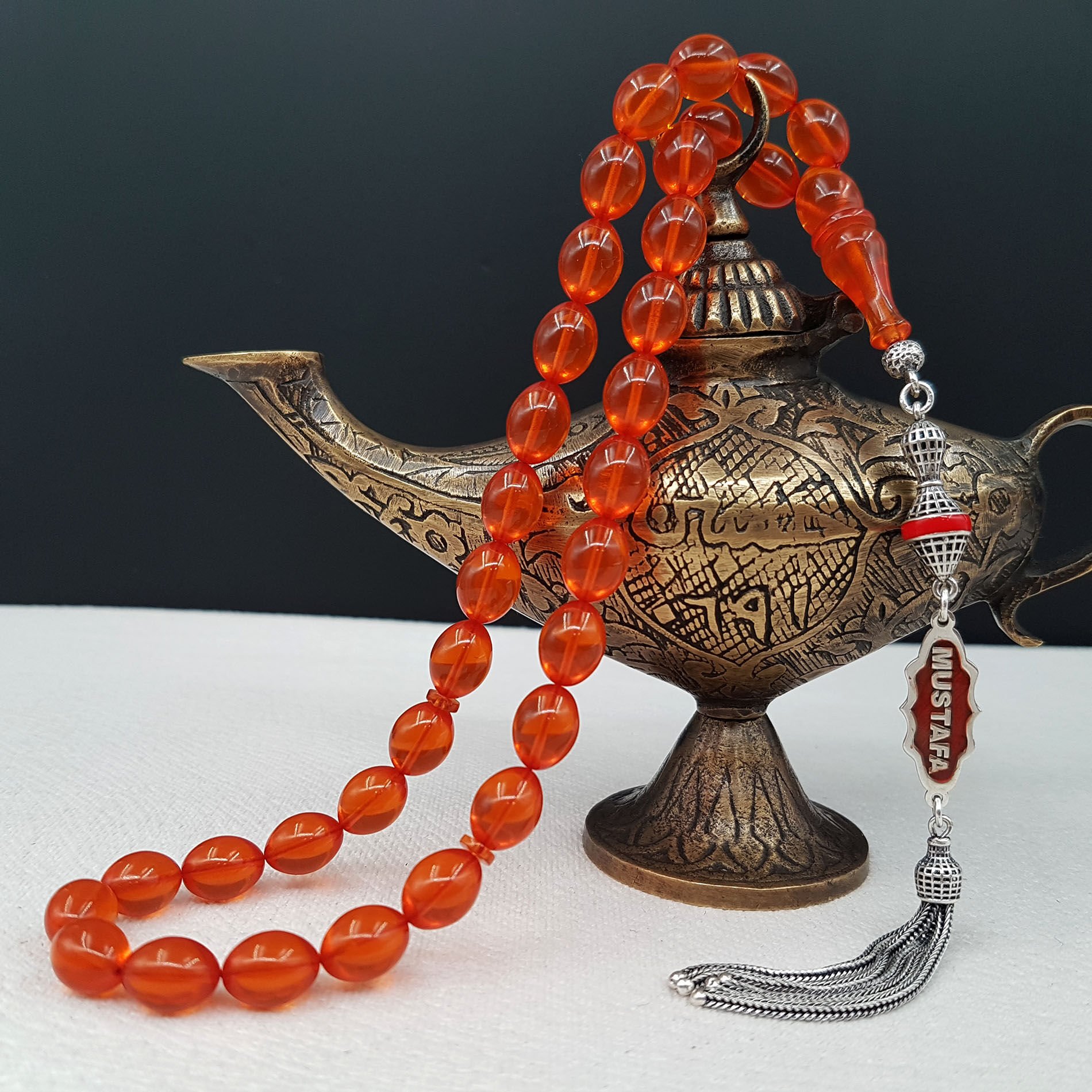 Kişiye Özel İsimli Turuncu Ateş Kehribar Tesbih