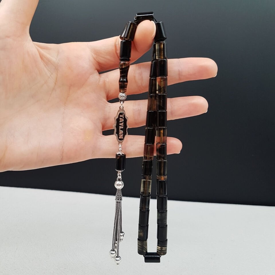 Kişiye Özel İsimli Siyah Hareli Kesme Ateş Kehribar