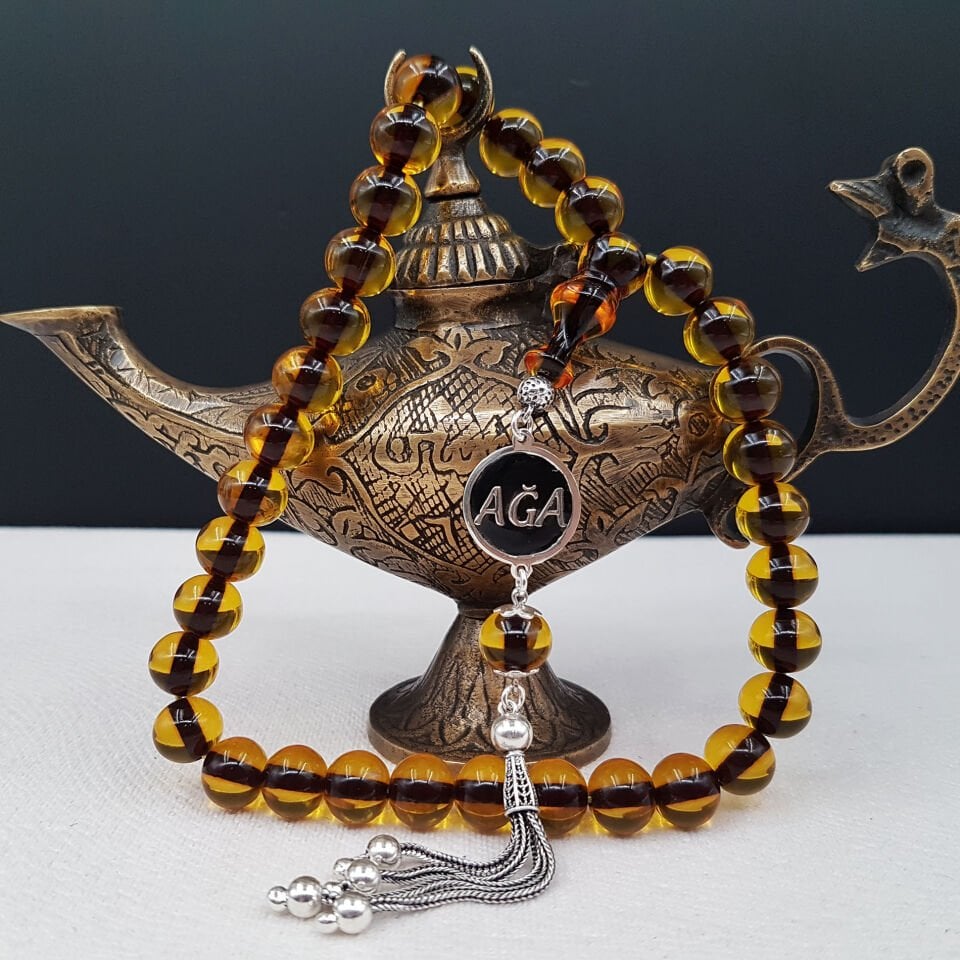 Kişiye Özel İsimli Sarı Çubuk Ateş Kehribar  Tesbih