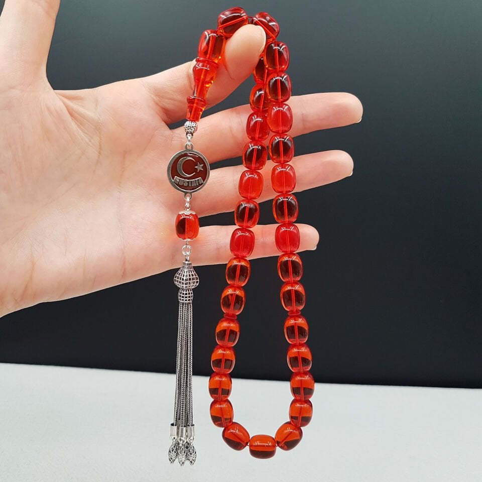 Kişiye Özel turuncu Blok Zar Kehribar Tesbih