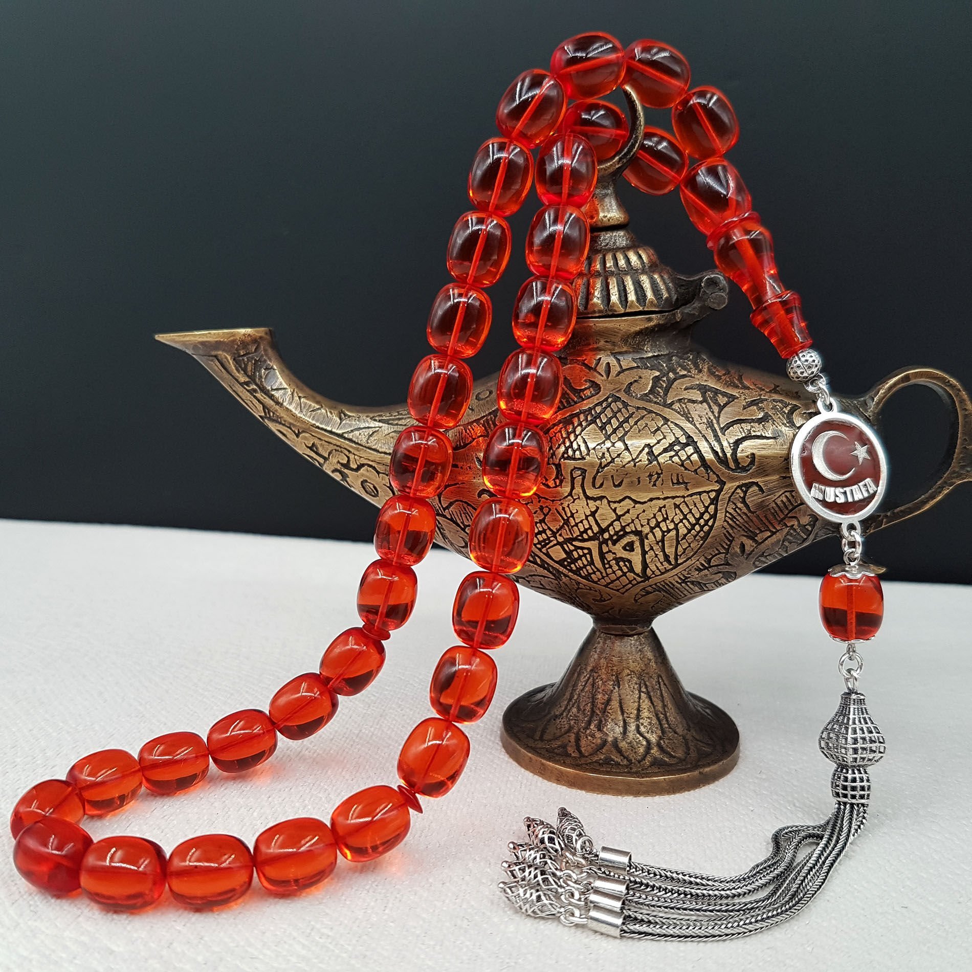 Kişiye Özel turuncu Blok Zar Kehribar Tesbih