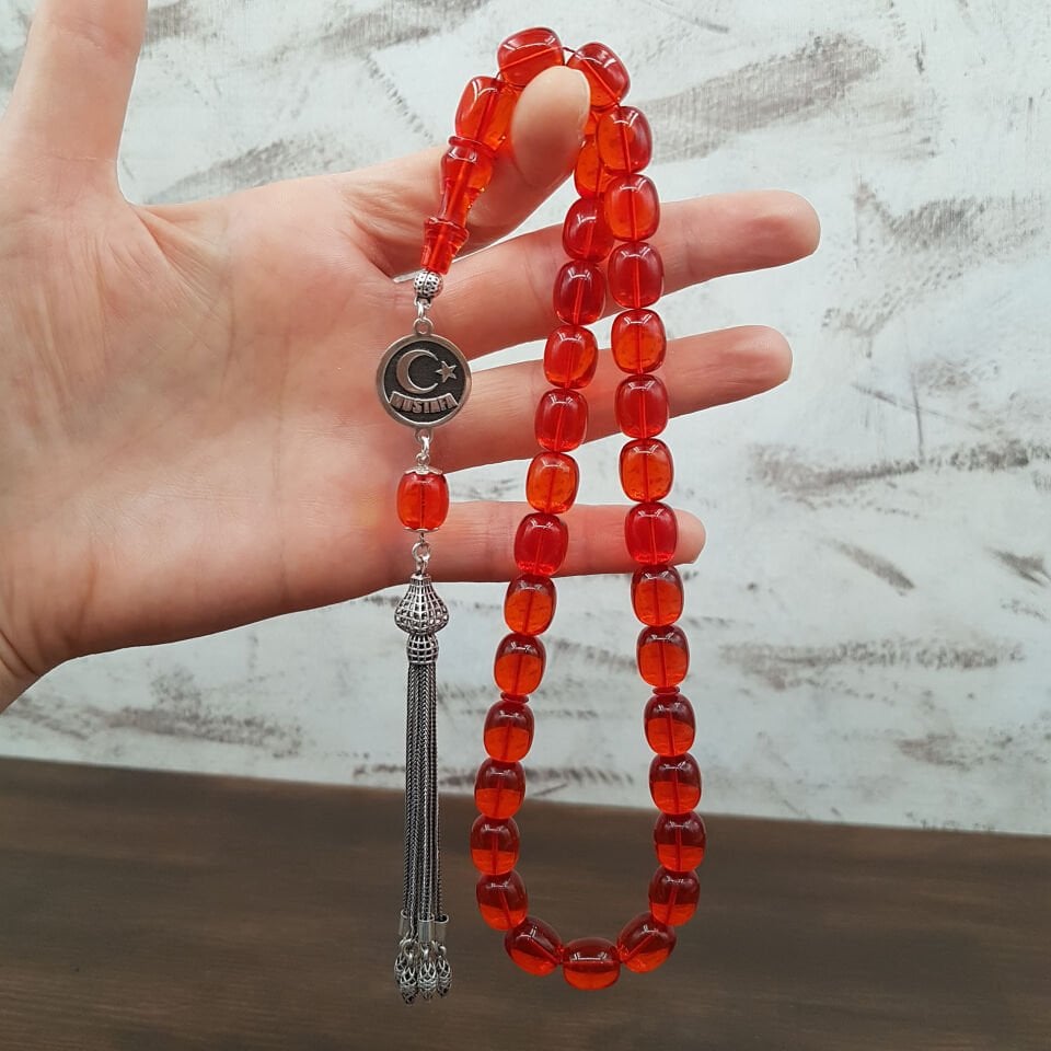 Kişiye Özel turuncu Blok Zar Kehribar Tesbih