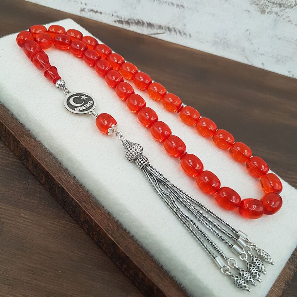 Kişiye Özel turuncu Blok Zar Kehribar Tesbih