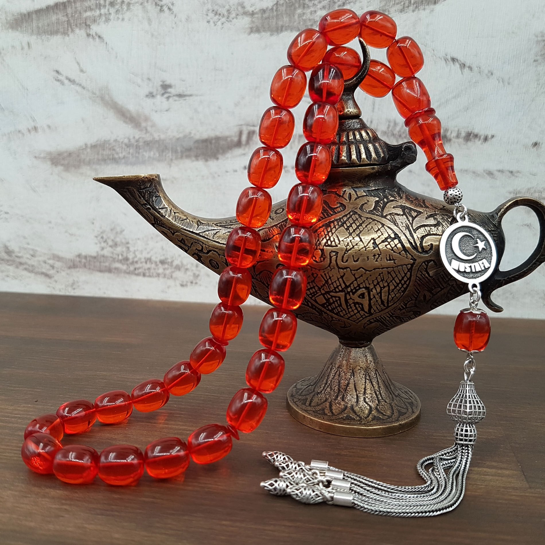 Kişiye Özel turuncu Blok Zar Kehribar Tesbih