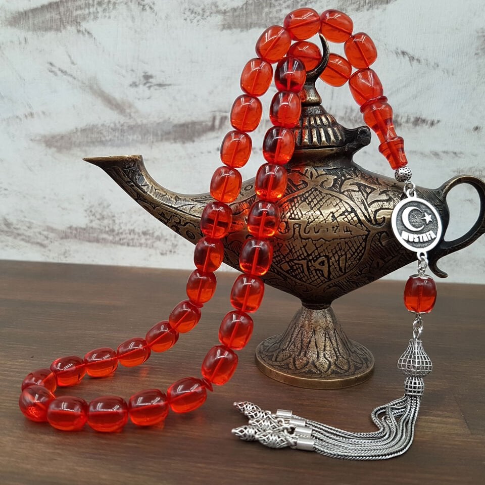 Kişiye Özel turuncu Blok Zar Kehribar Tesbih