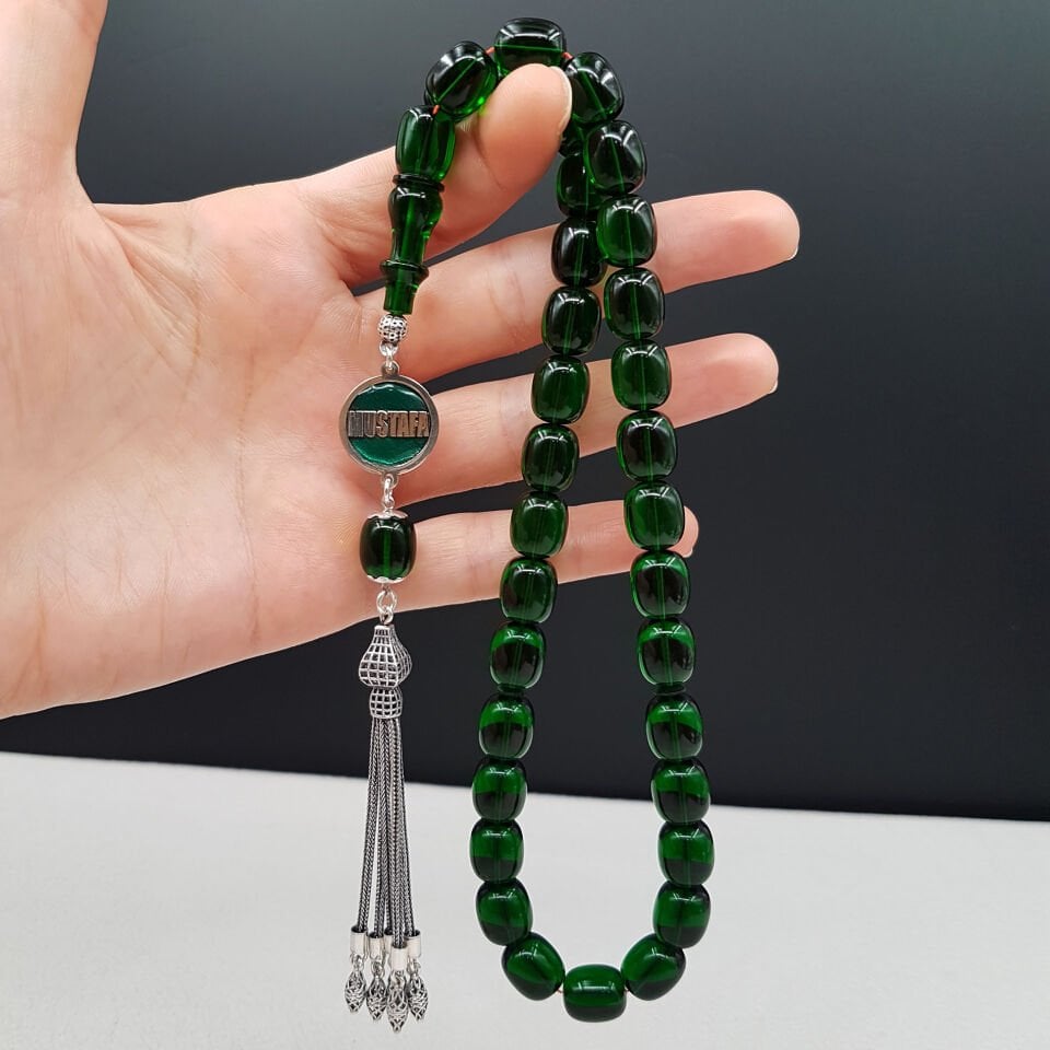 Kişiye Özel Yeşil Blok Zar Kehribar Tesbih