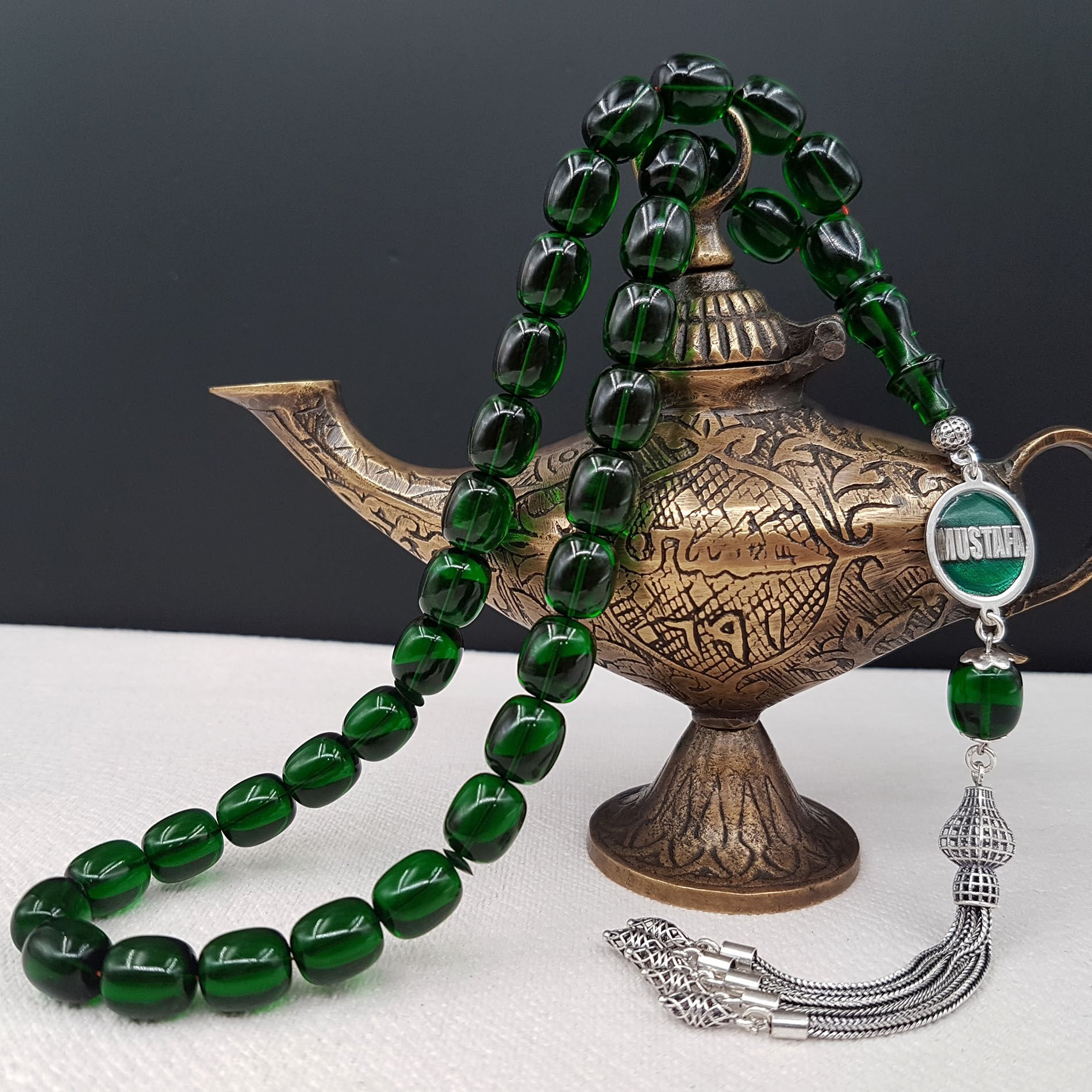 Kişiye Özel Yeşil Blok Zar Kehribar Tesbih