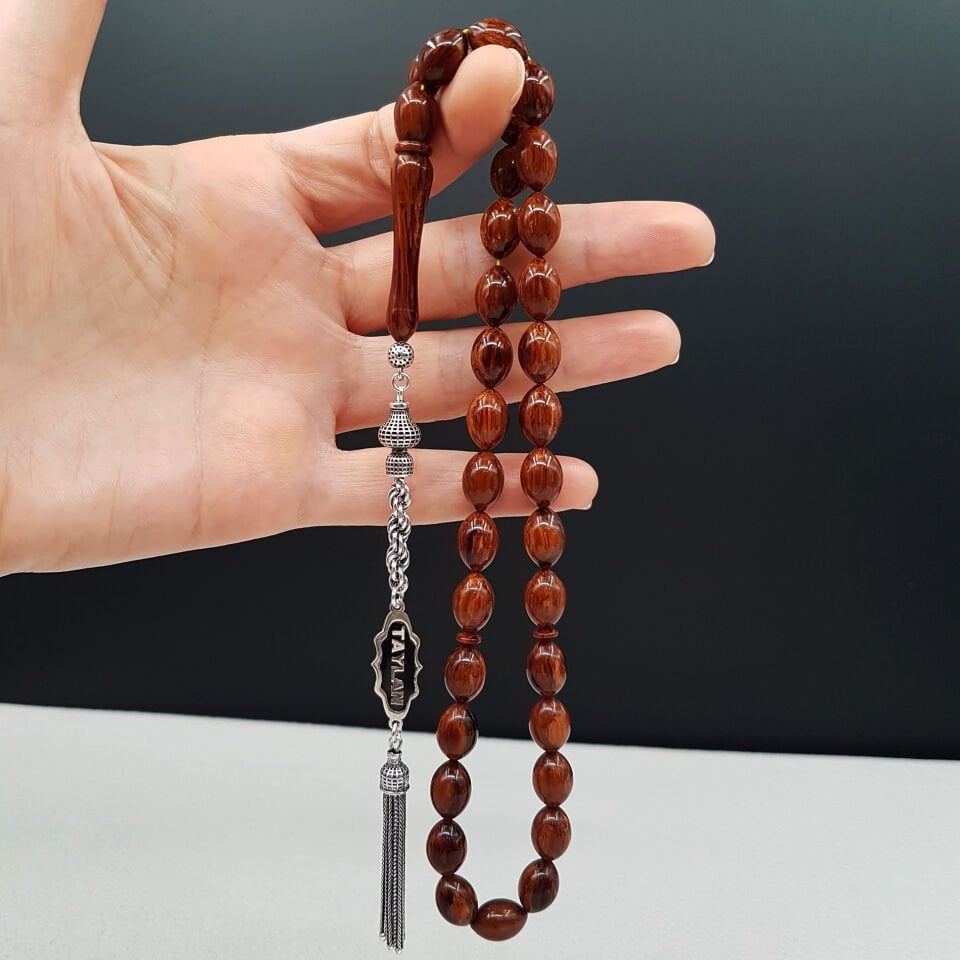 Kişiye Özel İsimli Beyzi Kahve Sıkma Kehribar Tesbih