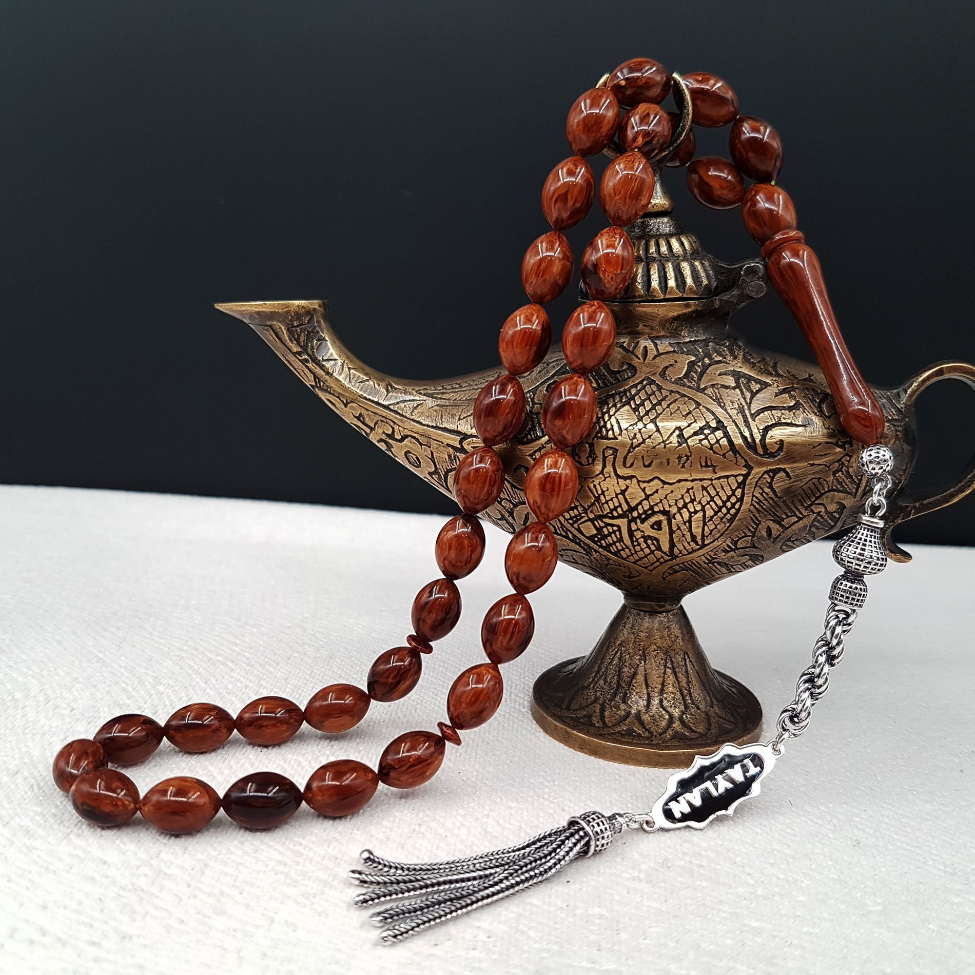 Kişiye Özel İsimli Beyzi Kahve Sıkma Kehribar Tesbih