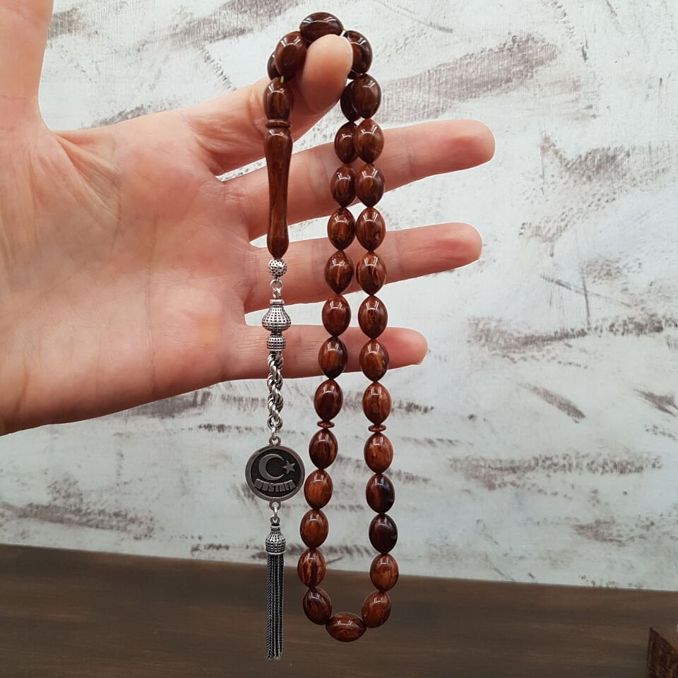 Kişiye Özel İsimli Beyzi Kahve Sıkma Kehribar Tesbih