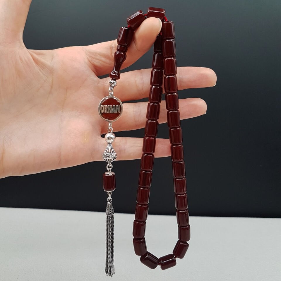 Kişiye Özel İsimli Kahve Sıkma Kehribar Tesbih