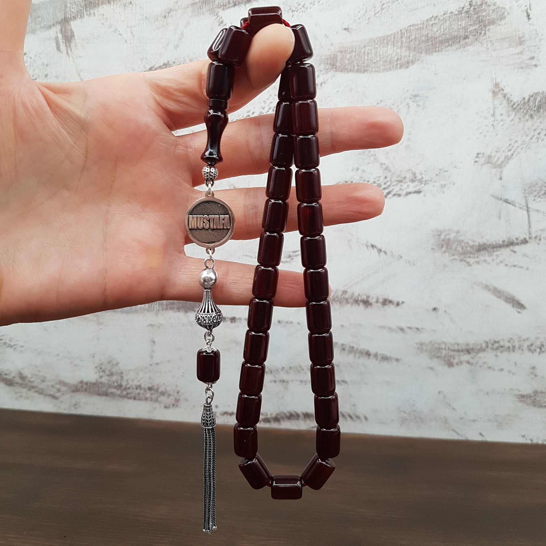 Kişiye Özel İsimli Kahve Sıkma Kehribar Tesbih