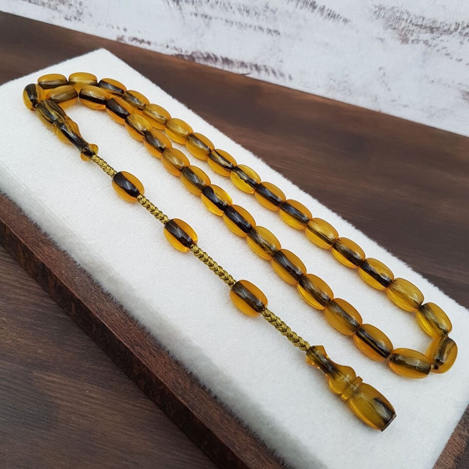 Hareli Beyzi Çubuk Sıkma Kehribar Tesbih