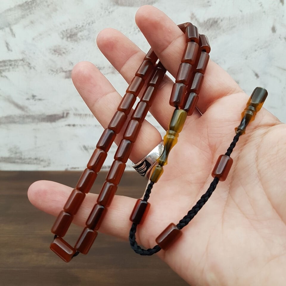 İmame Traşlı Kahve Çubuk Sıkma Kehribar Tesbih