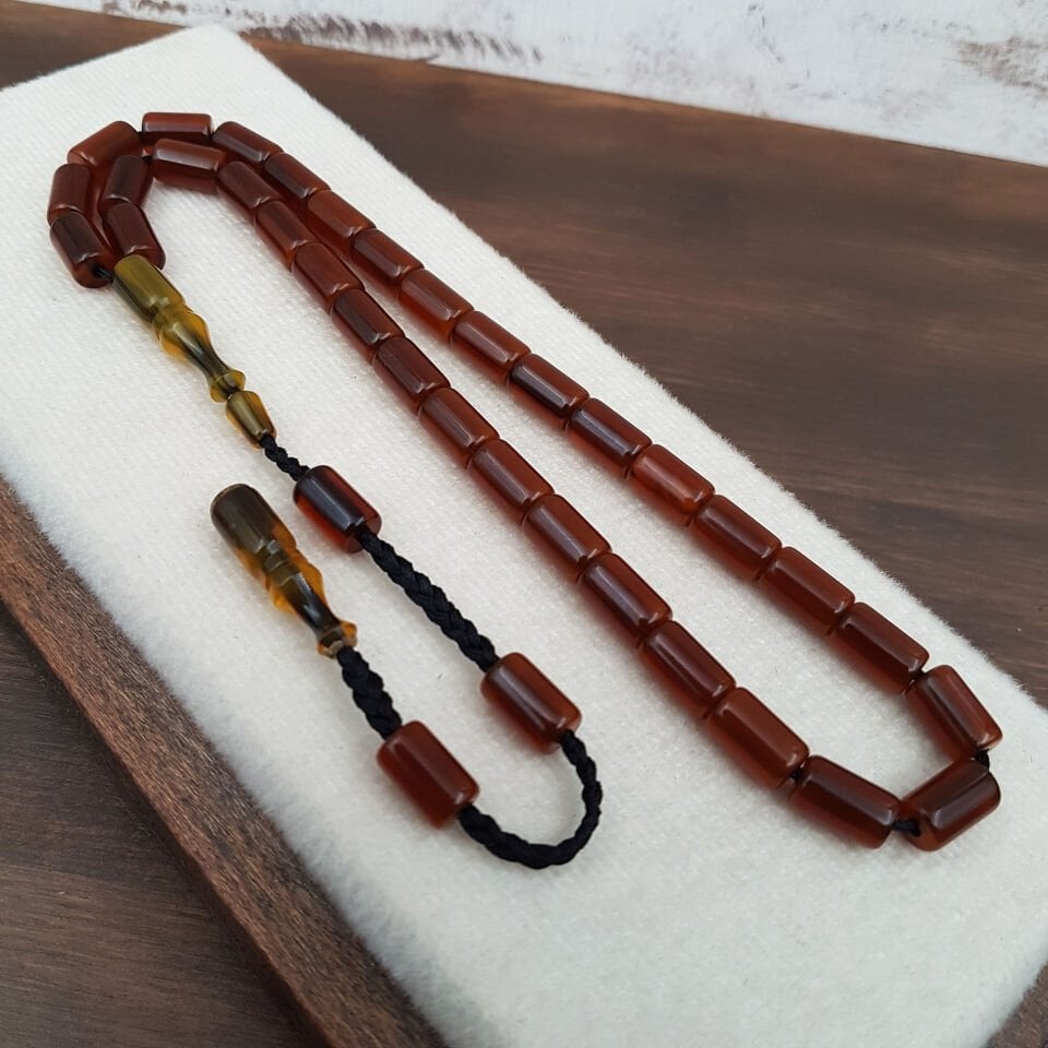 İmame Traşlı Kahve Çubuk Sıkma Kehribar Tesbih