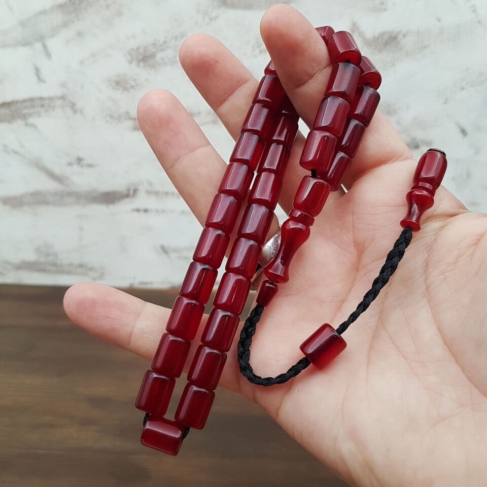 Vişne Oval Kesme Çubuk Sıkma Kehribar Tesbih