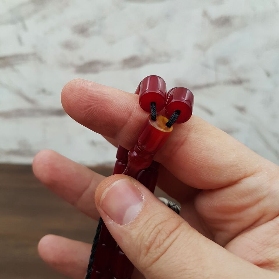 Vişne Oval Kesme Çubuk Sıkma Kehribar Tesbih