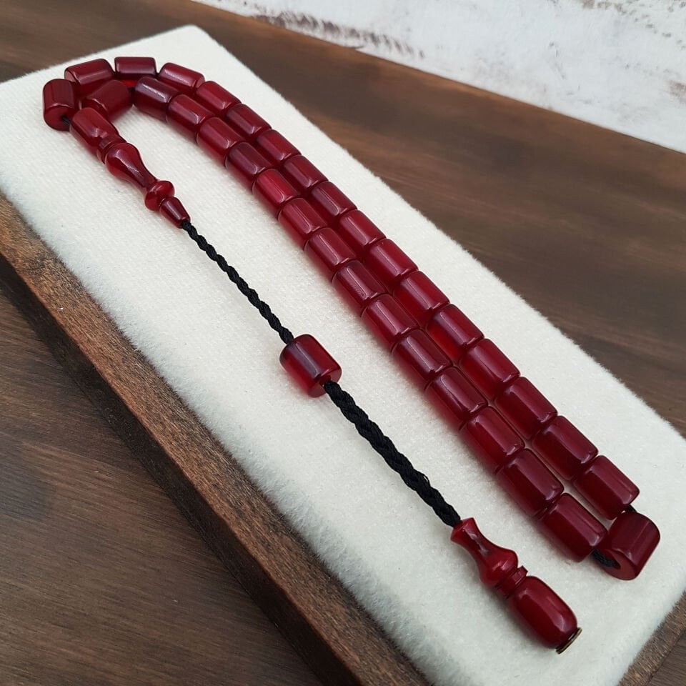 Vişne Oval Kesme Çubuk Sıkma Kehribar Tesbih