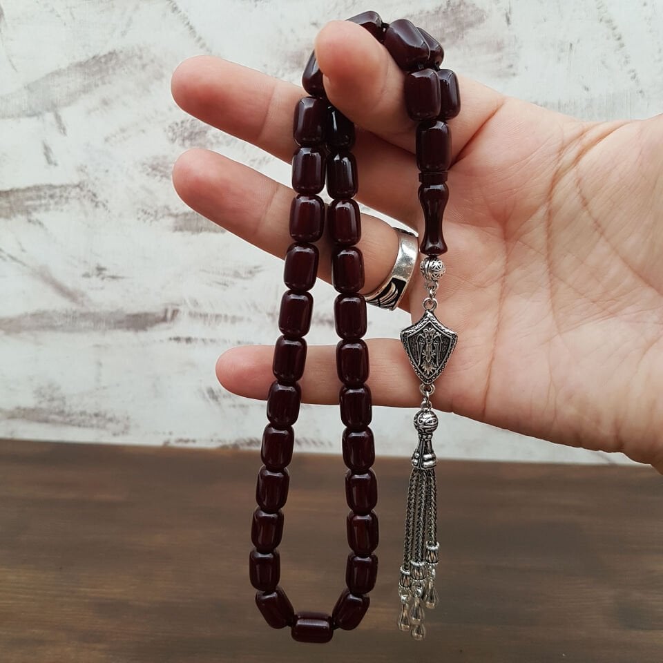 Bordo Kapsül Kesim Sıkma Kehribar Tesbih