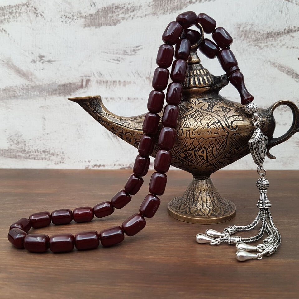 Bordo Kapsül Kesim Sıkma Kehribar Tesbih