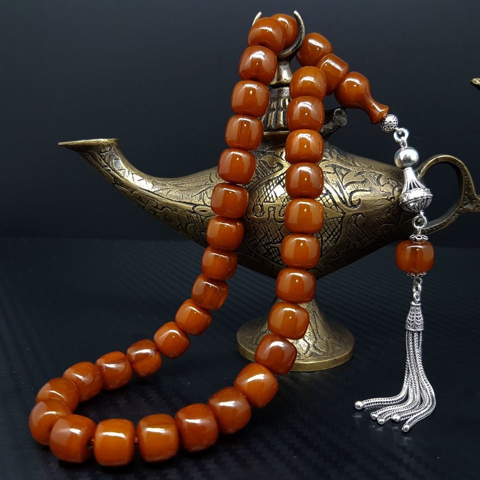 Gümüş Tasarım Kahve Teker Kesim Sıkma Kehribar Tesbih